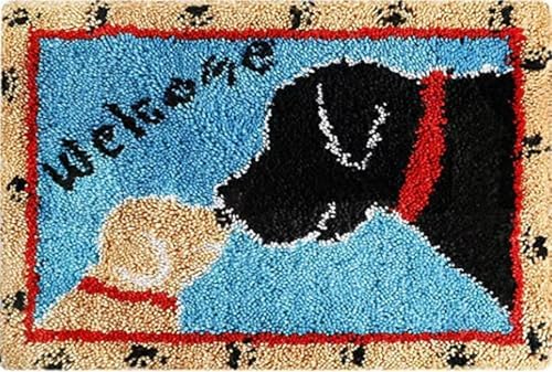 Howie's Latch Hook Kits for Adults, DIY Dogs-Welcome Latch Hook Kit Rug Crochet Yarn, Color Preprinted Pattern Embroidery Decoration(Dogs-Welcome, 19.69 x 14.96 inch) by HowiesNeedlepoint