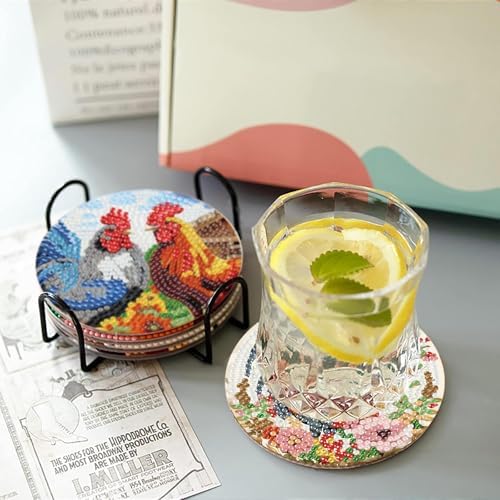 askkqtx 8 Pcs Chicken Diamond Art Coasters Kits with Holder 4X4 Inch - Image 3