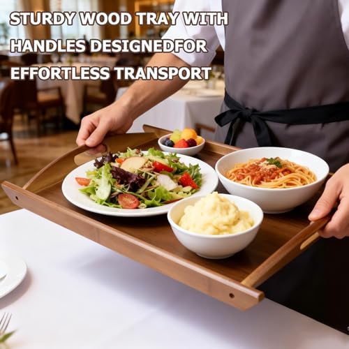 Wood Serving Tray, Wooden Tray with Handles, 20.47 inch Square Decorative Serving Trays Platters for Home, Party, Coffee Table,Dining Table & Countertop - Image 6