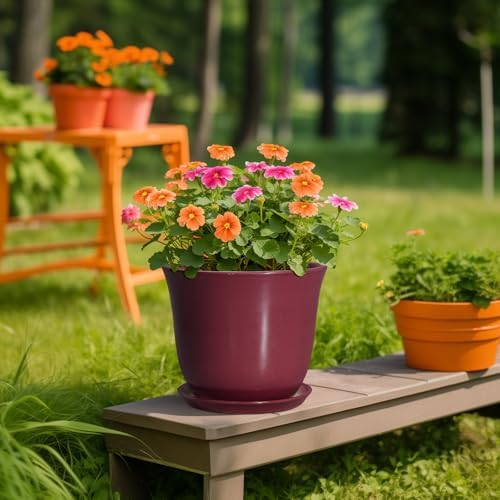 Ceramic Plant Pots - 10 Inch Plant Pot with Drainage Hole and Saucer, Round Planter for Indoor Outdoor, Modern Decorative Large Flower Pots, Home Room Garden Decor, Plants Lovers Gifts, Red - Image 5