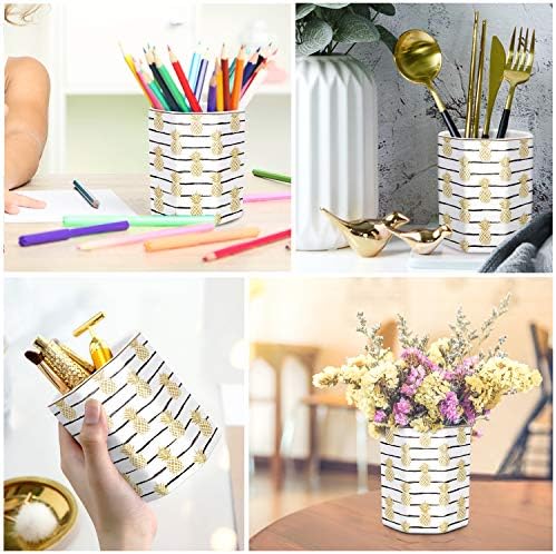 Pen Holder, Pencil Holder for Desk Pineapple Pattern Pencil Cup for Girls Kids Durable Ceramic Desk Organizer Makeup Brush Holder for Office, Classroom, Home, Yellow Pineapple - Image 3
