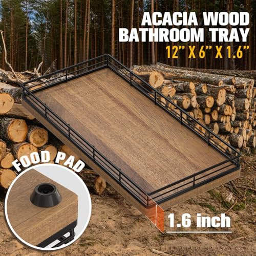 Bathroom Vanity Tray for Countertop, 12" x 6" Acacia Wood Toilet Tank Tray - Image 3