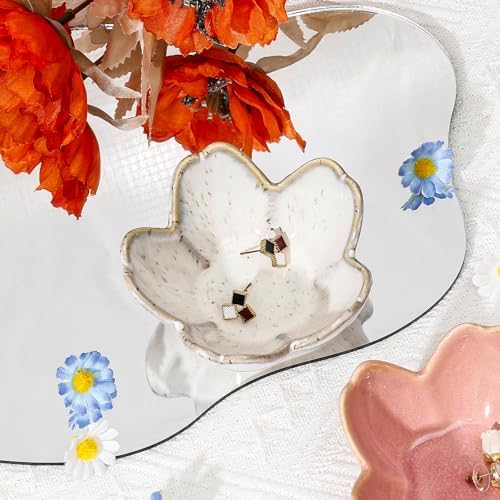 Koythin Flower Trinket Dish, Ceramic Jewelry Ring Holder Dish & Trinket Bowl, Small Decorative Plate Tray, Jewelry Plate Bowl for Rings, Keys, Earrings, Birthday Gifts, Bedroom Decor for Women (Grey) - Image 5