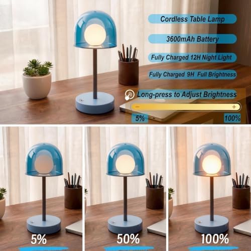 Cordless Table Lamp, Rechargeable Battery Operated Touch Control, Sky Blue - Image 5