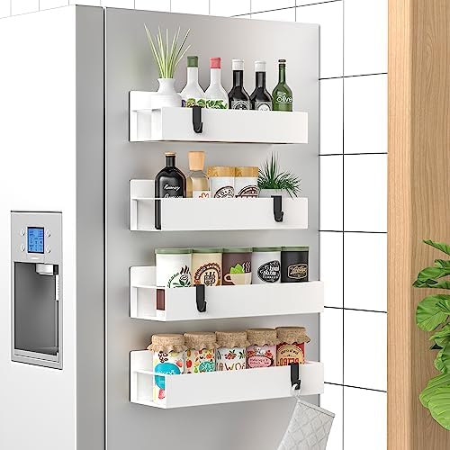 HuggieGems Metal Magnetic Spice Rack for Refrigerator with Hooks White by HuggieGems