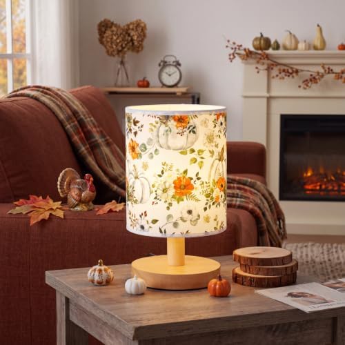 VIHOSE Fall Bedside Table Lamp Table Lamp Autumn Vintage Nightstand with Linen Fabric Shade Solid Wood Base Decoration for Kids Living Room Bedroom Desk Dorm - Image 3