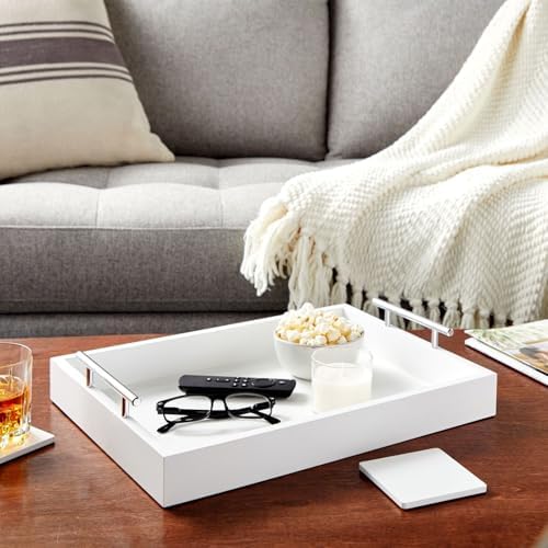 Juvale Ottoman Tray with Coasters & Interchangeable Gold & Silver Handles - 15.7" x 11.8" x 3.1" - White Rustic Wood Rectangular - Coffee Table Tray for Serving & Decorative Accents - Image 2