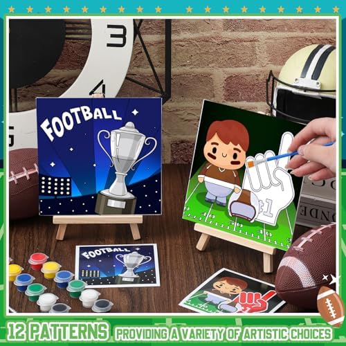 Tenceur 12 Sets Football Sports Paint by Numbers Kit Pre Drawn Canvas Painting Set with Easels Paints and Brushes for Kids Beginners Classroom Party Group and Team DIY Art Activities - Image 4