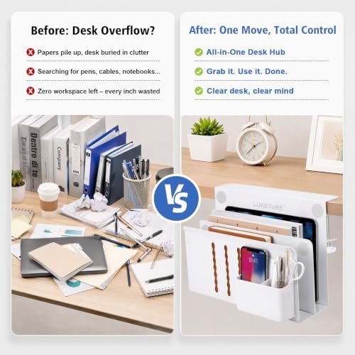 LUKETURE Desk Side Storage, 2 Tier Under Desk Laptop Mount with Pen Slot - Image 5