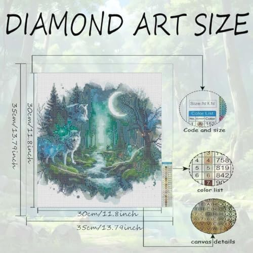 OJTOYART Wolf Diamond Art Kits for Adults Beginner,Starry Sky Moon Full Round Drill 5D Diamond Painting Kit,DIY Paint by Diamonds Gem Art with Dot Art for Adults,Home Wall Decor 13.79 x 13.79inch - Image 6