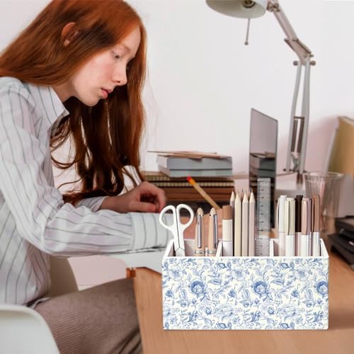 Blue Floral Pen Pencil Holder for Desk Decor - Image 4