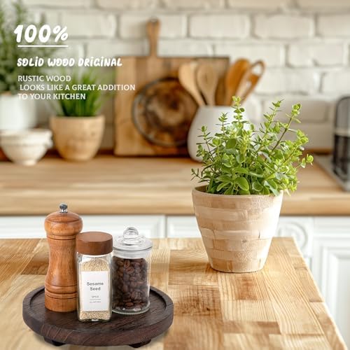 Round Decorative Tray Farmhouse Kitchen Decor Soap Dish, 8" Walnut - Image 2