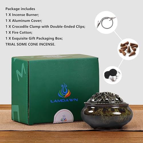 Incense Burner with Calabash Incense Stick Holder - Porcelain Charcoal Censer for Use with Resin Granular Powder Cone or Coil Incense (Fambe Green) - Image 4