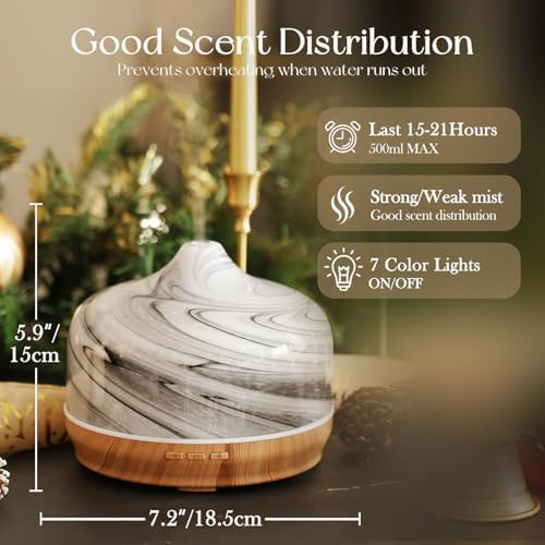 Porseme 500ml Glass Essential Oil Diffuser Aromatherapy Ultrasonic Cool Mist Humidifier 15-21 Running Hours Waterless Auto-Off Air Diffusers for Sleeping Yoga Working Spa(Ink) - Image 3