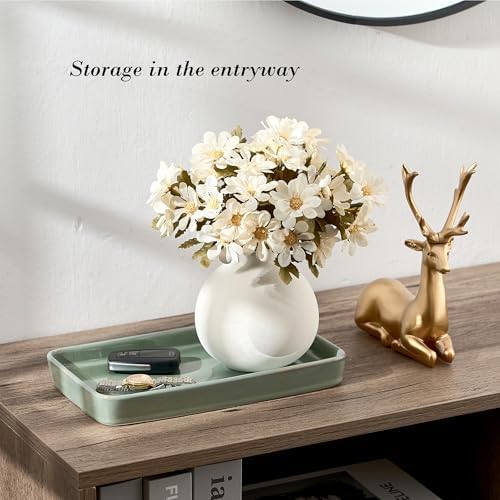 10"×6"×1" Bathroom Vanity Tray for Countertop- Ceramic Decorative Organizer Tray for Dresser Tops, Toilet, Perfume, Sponge Holder Soap Dish Dispenser for Kitchen Counter- Kiln-Transformed Green - Image 6