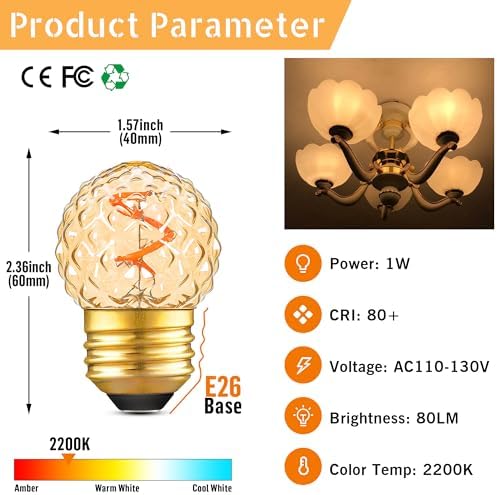 G40 LED Low Watt Light Bulbs Warm Glow E26 Amber 1W 10 Watt Light Bulb - Image 3