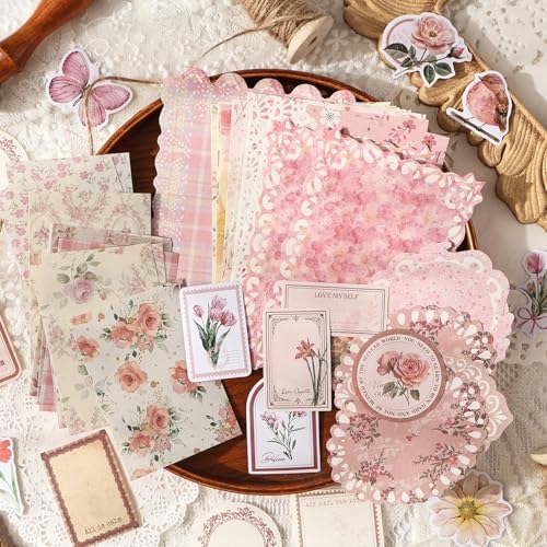400Pcs Vintage Scrapbook Paper & Stickers Assorted Set, 4 Packs Journaling Supplies Kit, Floral Decorative Paper for Scrapbooking Junk Journals Collage Card Embellishment Planner Album DIY - Image 5