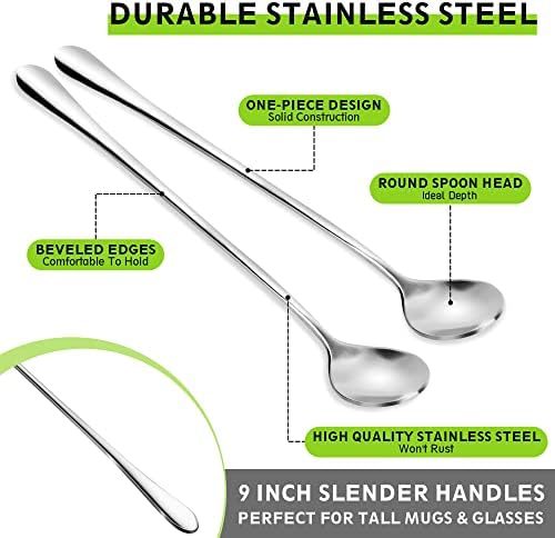 9" Ice Cream Spoons Long Handle Iced Tea Spoons Thicken Heavy Duty 6Pcs - Image 4
