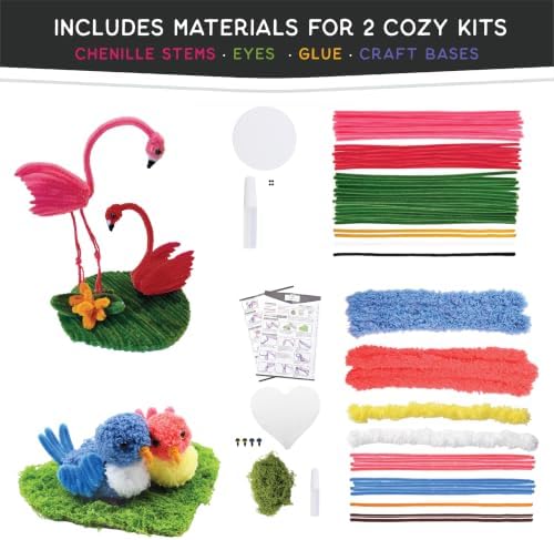 WeVeel Cozy Craftworks Chenille Stem Animal Craft Kit for Adults – CC Love Birds & Flamingos Bundle – Relaxing DIY Arts & Crafts Kit with All Supplies - Image 2