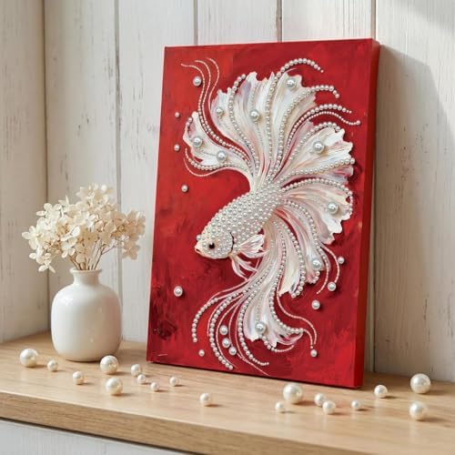 DIY Pearl Painting with Frame, Creative Design, Handmade Stress-Relieving Home Wall Decoration, Includes Frame and Tools-Goldfish - Image 4