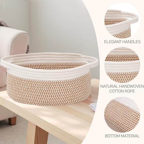 JMvicyroam Small Woven Basket, Empty Gift Basket, White&Brown Block/1 Pack - Image 3