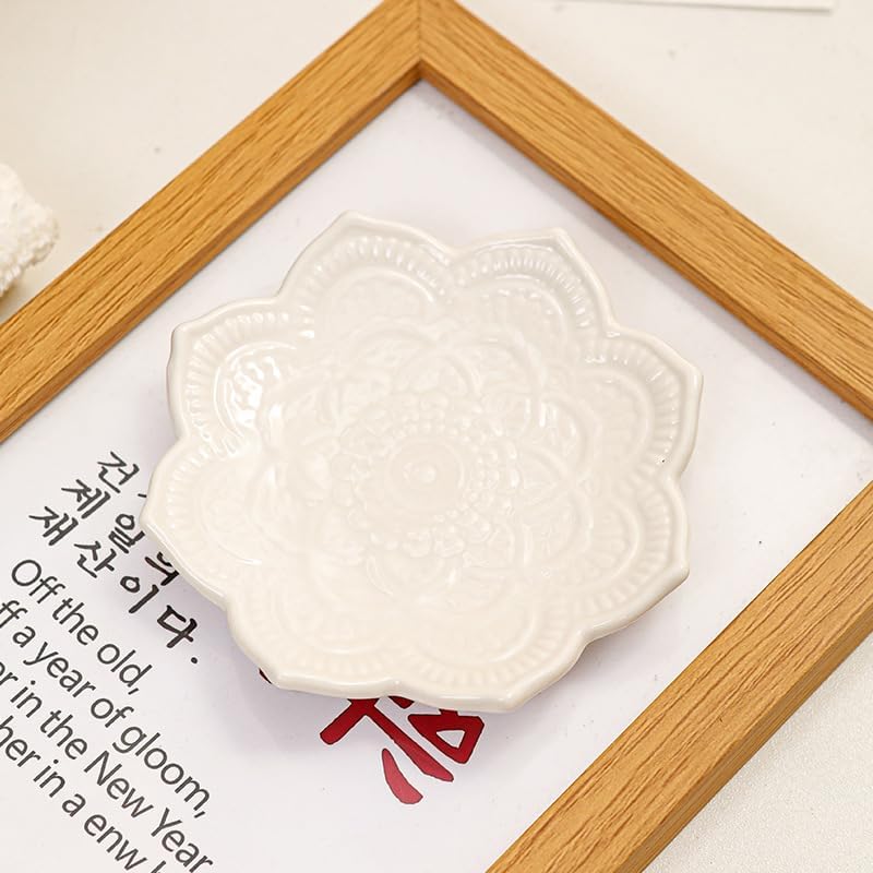 4" Datura Flower Ceramic Jewelry Dish, Ring Tray for Women(White) - Image 3