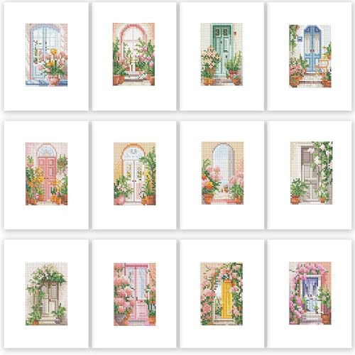 PeakLuv 12 Pcs Small Diamond Art Kits, Floral Gateway Mini Diamond Painting Kits for Adults, 5D DIY Square Drill Diamond Dots, Quickly Finishable Flowers Gem Art for Home Wall Desktop Decor, 6X7in by PeakLuv