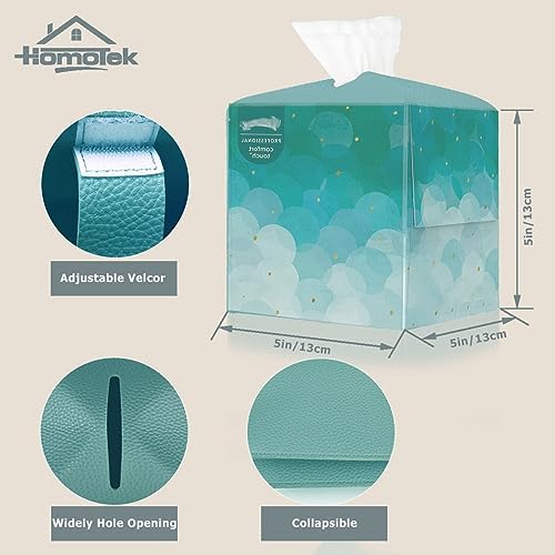 HOMOTEK 2 Pack Tissue Box Cover, Square PU Leather Tissue Holder, Decorative Facial Tissue Cube Paper Organizer Dispenser for Bathroom, Night Stands, Desk, Car 5X5X5'' - Aqua Blue, Pebble Grain - Image 2