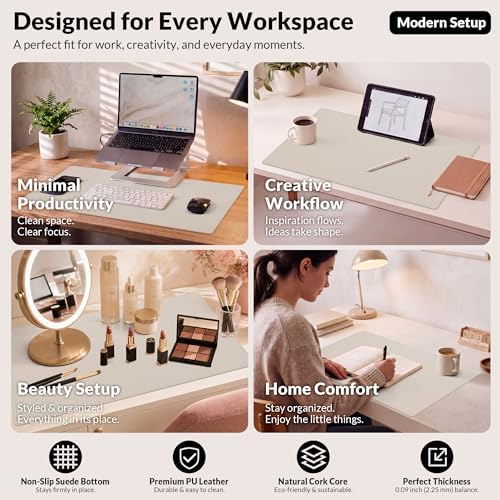 AFIING Desk Mat, Beige, 23.6" x 13.8", Desk Pad Protector - Image 6