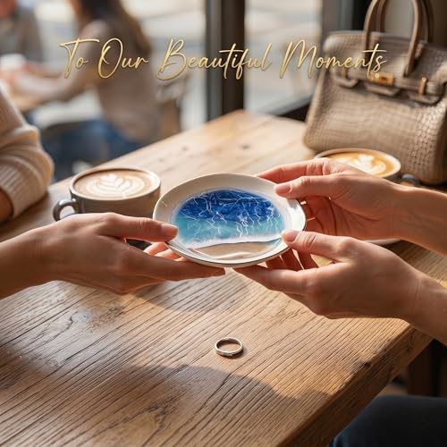 Ceramic Ring Dish, Ocean Resin Beach Wave Jewelry Tray, Gold Trim Small Jewelry Holder for Bathroom Sink, Nightstand, Trinket Dish for Rings Earrings (Y) - Image 3