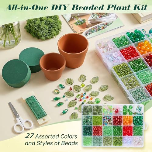 Ecoofor Green Beads Beaded Plant Kit DIY Plant Kit, Green Glass & Crystal Leaf Beads, Video Tutorials, Desk Gifts, Handmade Gifts for Plant Lovers - Image 5