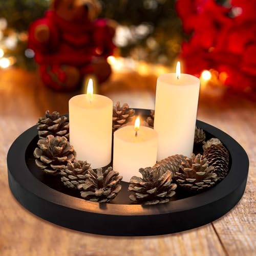 Black Round Wood Decorative Tray for Coffee Dining Table Centerpiece Decor - Image 4