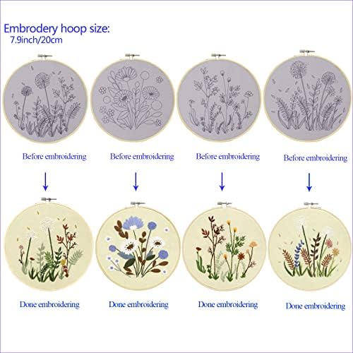 Bonroy 4 Sets Embroidery Set for Beginners, Art Craft, Easy Sewing Embroidery Kit Includes Embroidered Clothes with Patterns, Embroidery Hoops, Instruction Manual, Colorful Stitch Set (2 Most) - Image 3