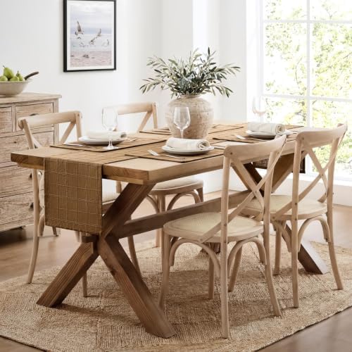 ZeeMart Linen Checked Farmhouse Table Runner, 13x72 Inches Roasted Brown - Image 3
