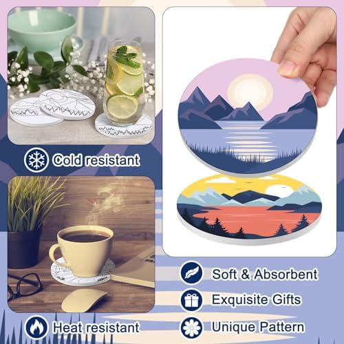 Potchen 12 Pcs Color Your Own Coaster DIY Kits,Minimalist Landscape - Image 4