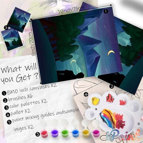 2Pcs Sip and Paint Kit for Adults,Valentines Couple Painting Kit Supplies Canvas, Pre Drawn Canvas to Paint for Date Night for Couples DIY Acrylic Painting Kits Party Favor 8×10 - Image 2