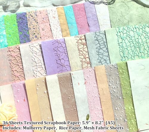 Flartmo Scrapbook Supplies Kit with 246 Sheets Textured & Floral Scrapbook Paper, 50 Pcs Flower Scrapbook Sticker & 3 Rolls Double-Sided Tape for Scrapbooking, Junk Journal, Card Making, Embellishment - Image 6