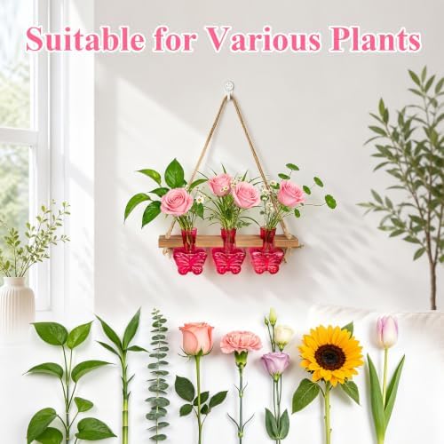XXXFLOWER Plant Propagation Station Wall Hanging Butterfly Shaped Vase Pink - Image 4