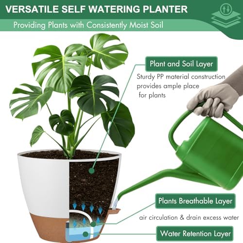 8/10/12 Inch Self Watering Pots for Indoor/Outdoor Plants with Drainage - Image 6