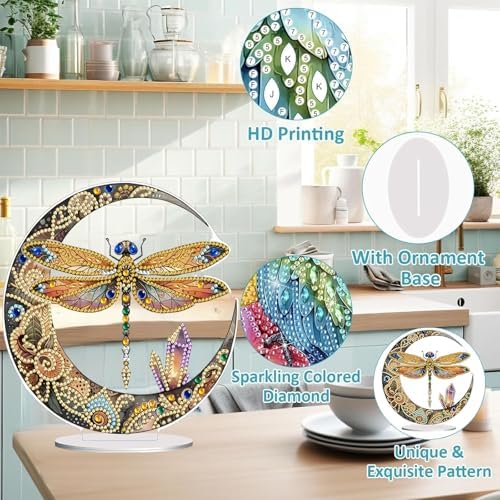 Diamond Painting Kits for Adults Beginners, 5D Full Drill Dragonfly Crystal Art Desktop Ornament, DIY Single Sided Home Office Desk Decor, Creative Craft Gift Set with Tools - Image 5
