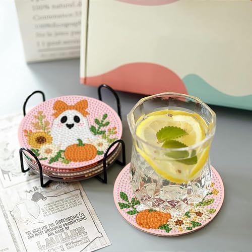 8 Pcs Halloween Diamond Art Coasters Kits with Holder 4X4 Inch - Image 3