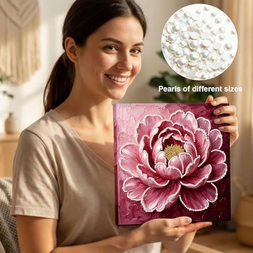LQCrafK DIY Pearl Art Painting Handcraft Kit for Adults Beginners with Tools and Framed Painting, Creative Design,Self-Adhesive, Healing Stress-Relieving Home Wall Decoration-Flower - Image 4