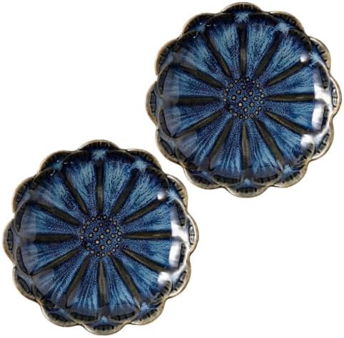 Ceramic Jewelry Dish Tray - 4-Leaf Clover Ring Holder Lotus Trinket Tray, Elegant Decorative Gift for Women (2Pcs Blue - Sunflower) by Bngukju
