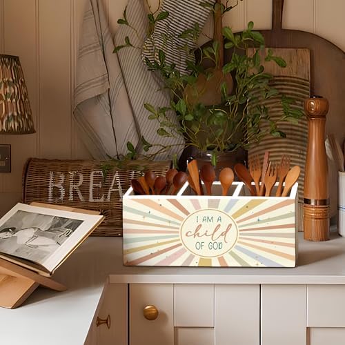 Boho Sunshine Christian Pen Holder, Christian Gifts Pencil Holder for Desk, I Am a Child of God Bible Verse Wooden Box Sign Decorations for Kids Nursery Room Bedroom Classroom Desk Tabletop - Image 6