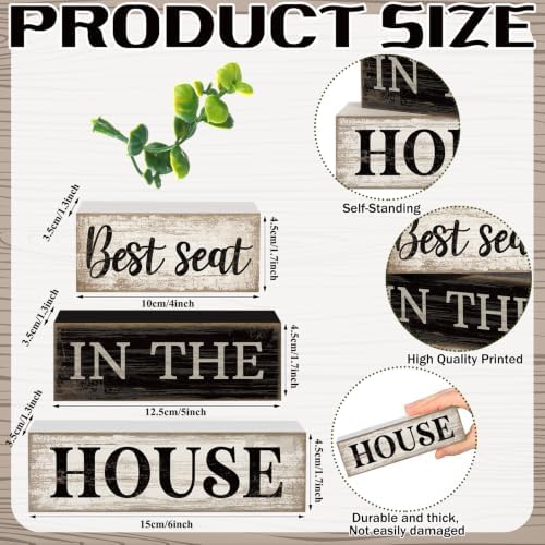Moucuny 4 Pcs Bathroom Shelf Decor Sign Best Seat In The House Wooden Block - Image 3
