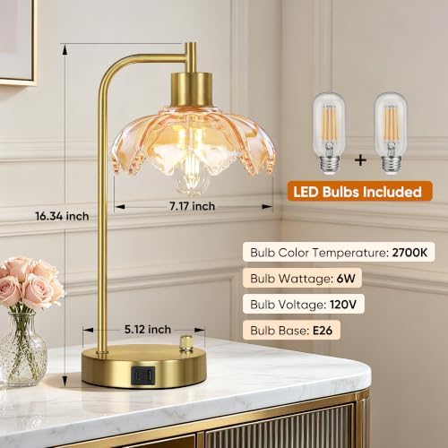 Glass Table Lamps Set of 2, Champagne Dimmable Bedside Lamps for Bedroom - Image 3