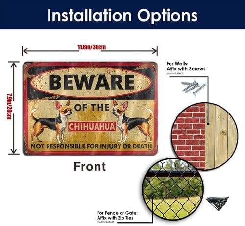 Metal SignTin Signs Beware Of The Dog Chihuahua Sign Metal Tin Signs Outdoor Yard Sign Warning Sign For Fence Yard Home Kitchen Farm Garage Garden Wall Decor 8x12 Inch - Image 6