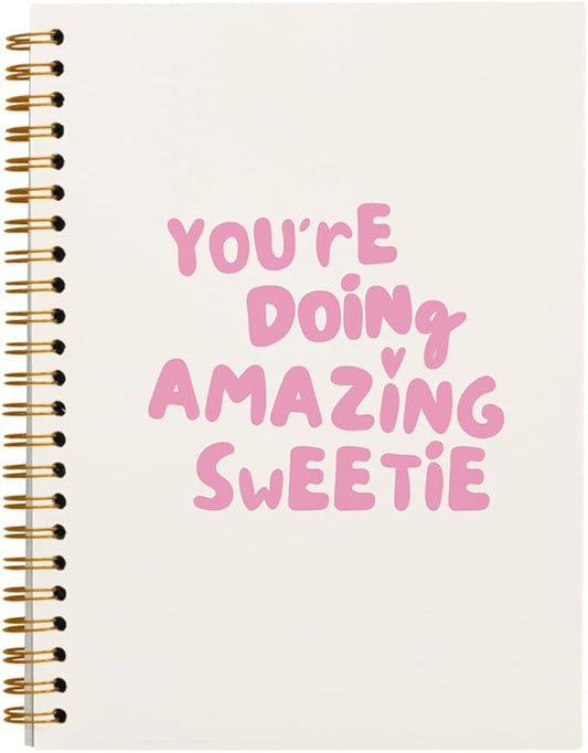 Preppy Pink Notebook Journal, You're Doing Amazing Sweetie Inspirational Notebooks, Pink Office Supplies, Pink Aesthetic Notebook, Pink Desk Accessories, Hardcover Spiral Notebook 5.5x8.3