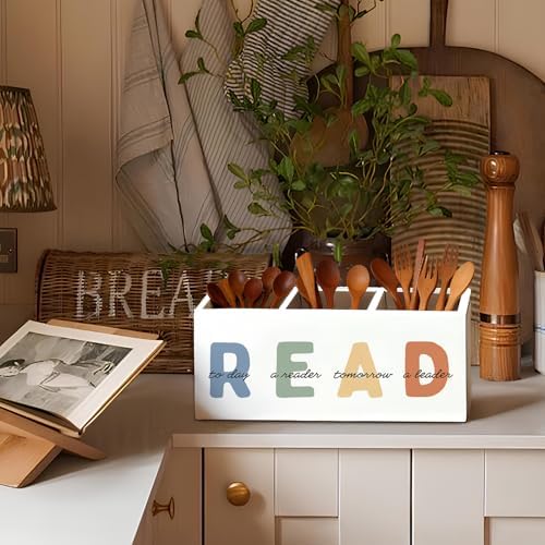 Book Lovers Gifts Pen Holder, Book Reader Gifts Pencil Holder for Desk, Boho Read Today a Reader Tomorrow a Leader Wooden Box Sign Decorations for Reading Room Classroom Desk Tabletop - Image 6