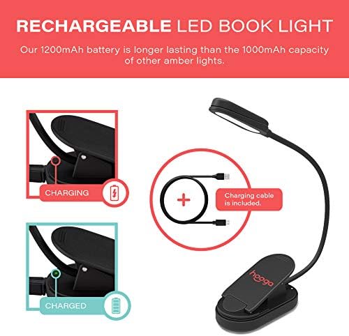 hooga Amber Book Light, Rechargeable Clip-On Blue Light Blocking LED Reading Light, 1600K Warm Eye Care for Bed, Students, Kids, Travel, Nursing, Studying - Image 4